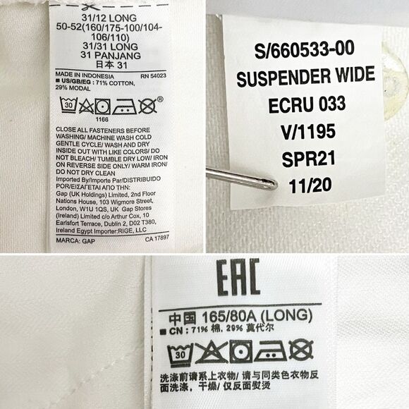 GAP Wide Leg Suspender Jeans White Denim Pants with Suspenders Size 31 | 12 Long - Picture 14 of 15